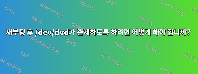 재부팅 후 /dev/dvd가 존재하도록 하려면 어떻게 해야 합니까?