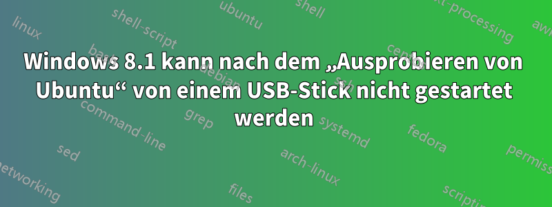 Windows 8.1 kann nach dem „Ausprobieren von Ubuntu“ von einem USB-Stick nicht gestartet werden