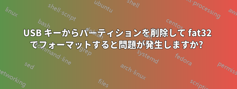 USB キーからパーティションを削除して fat32 でフォーマットすると問題が発生しますか? 