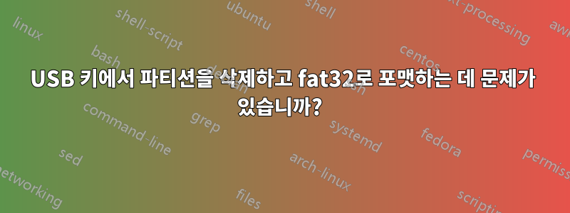 USB 키에서 파티션을 삭제하고 fat32로 포맷하는 데 문제가 있습니까? 