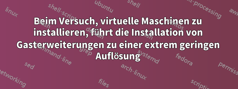 Beim Versuch, virtuelle Maschinen zu installieren, führt die Installation von Gasterweiterungen zu einer extrem geringen Auflösung