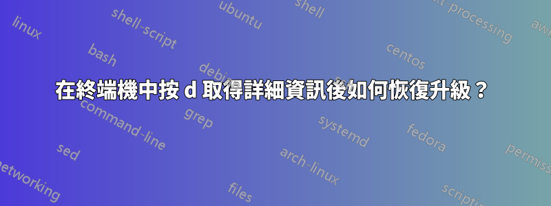 在終端機中按 d 取得詳細資訊後如何恢復升級？