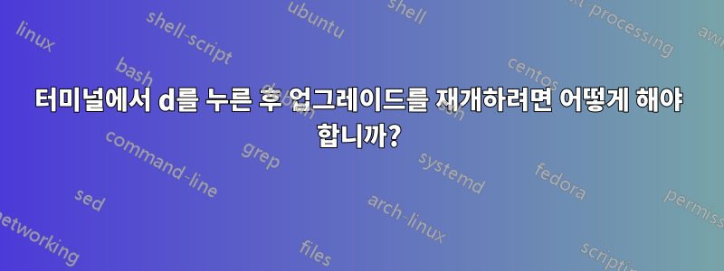 터미널에서 d를 누른 후 업그레이드를 재개하려면 어떻게 해야 합니까?