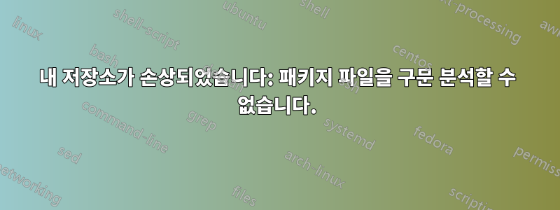 내 저장소가 손상되었습니다: 패키지 파일을 구문 분석할 수 없습니다.