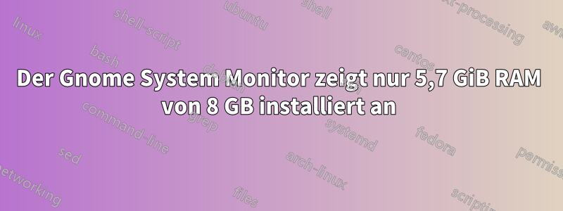 Der Gnome System Monitor zeigt nur 5,7 GiB RAM von 8 GB installiert an