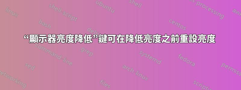 “顯示器亮度降低”鍵可在降低亮度之前重設亮度