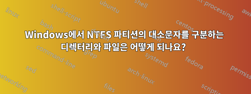 Windows에서 NTFS 파티션의 대소문자를 구분하는 디렉터리와 파일은 어떻게 되나요? 
