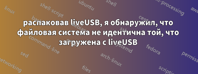 распаковав liveUSB, я обнаружил, что файловая система не идентична той, что загружена с liveUSB