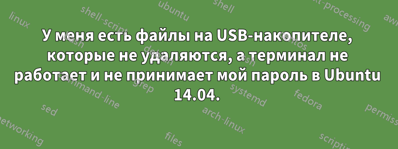 У меня есть файлы на USB-накопителе, которые не удаляются, а терминал не работает и не принимает мой пароль в Ubuntu 14.04.