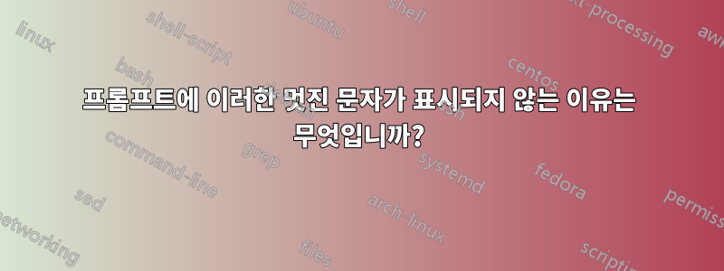 프롬프트에 이러한 멋진 문자가 표시되지 않는 이유는 무엇입니까?