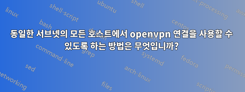 동일한 서브넷의 모든 호스트에서 openvpn 연결을 사용할 수 있도록 하는 방법은 무엇입니까?