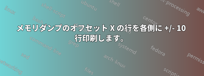 メモリダンプのオフセット X の行を各側に +/- 10 行印刷します。