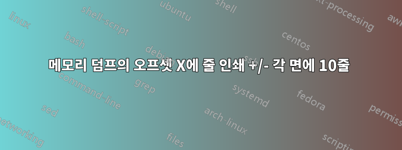 메모리 덤프의 오프셋 X에 줄 인쇄 +/- 각 면에 10줄