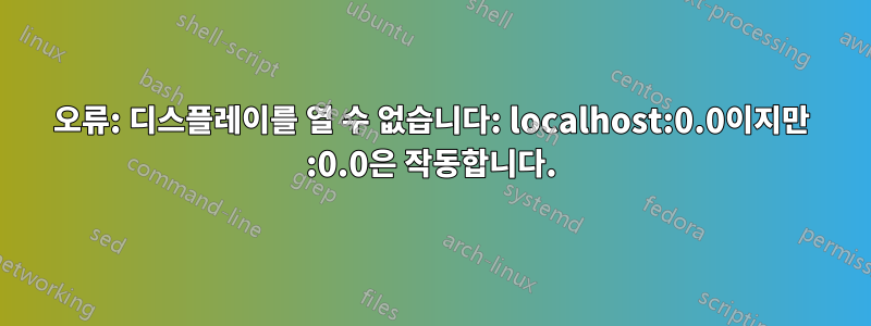 오류: 디스플레이를 열 수 없습니다: localhost:0.0이지만 :0.0은 작동합니다.