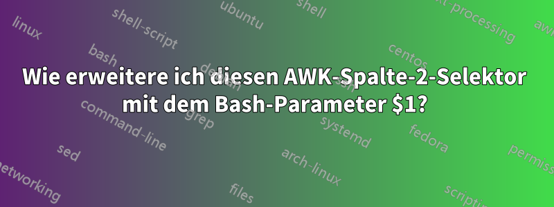 Wie erweitere ich diesen AWK-Spalte-2-Selektor mit dem Bash-Parameter $1?