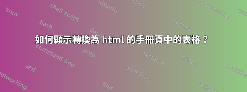 如何顯示轉換為 html 的手冊頁中的表格？