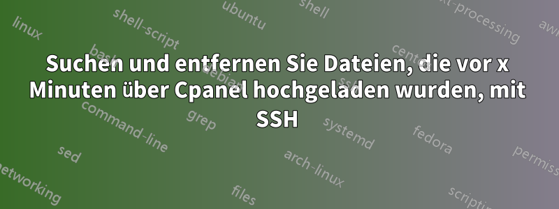 Suchen und entfernen Sie Dateien, die vor x Minuten über Cpanel hochgeladen wurden, mit SSH