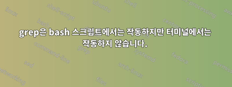 grep은 bash 스크립트에서는 작동하지만 터미널에서는 작동하지 않습니다.