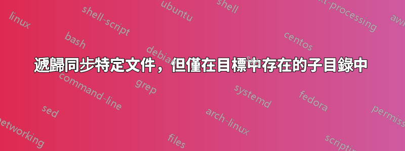 遞歸同步特定文件，但僅在目標中存在的子目錄中