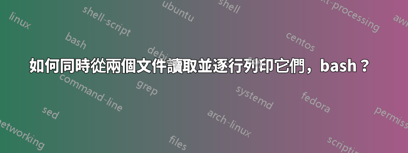 如何同時從兩個文件讀取並逐行列印它們，bash？ 