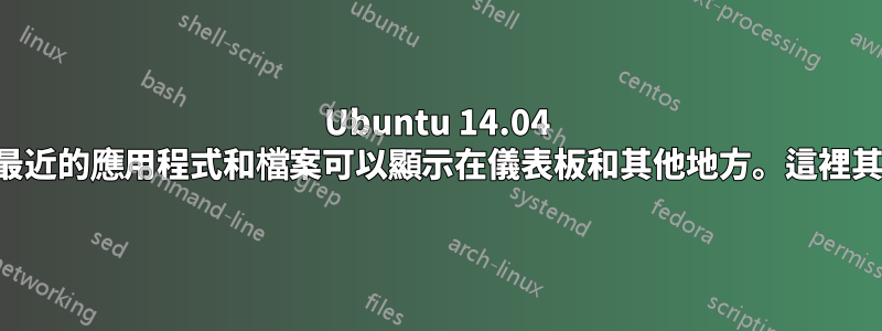 Ubuntu 14.04 隱私設定顯示最近的應用程式和檔案可以顯示在儀表板和其他地方。這裡其他地方的意思