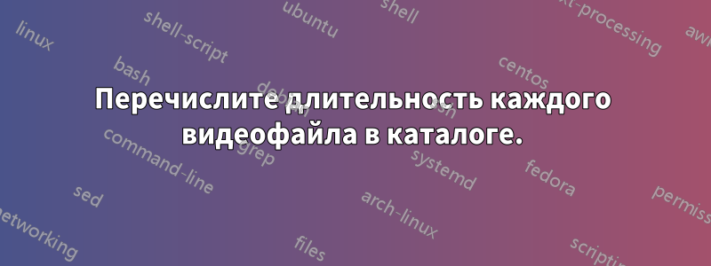 Перечислите длительность каждого видеофайла в каталоге.