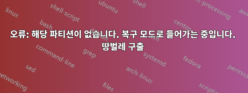 오류: 해당 파티션이 없습니다. 복구 모드로 들어가는 중입니다. 땅벌레 구출