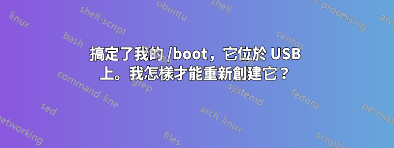 搞定了我的 /boot，它位於 USB 上。我怎樣才能重新創建它？