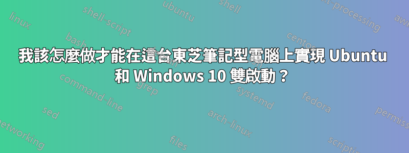 我該怎麼做才能在這台東芝筆記型電腦上實現 Ubuntu 和 Windows 10 雙啟動？