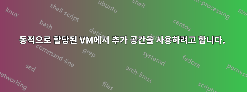 동적으로 할당된 VM에서 추가 공간을 사용하려고 합니다.
