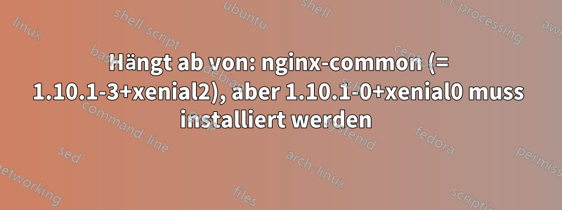 Hängt ab von: nginx-common (= 1.10.1-3+xenial2), aber 1.10.1-0+xenial0 muss installiert werden 