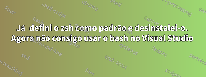 Já defini o zsh como padrão e desinstalei-o. Agora não consigo usar o bash no Visual Studio