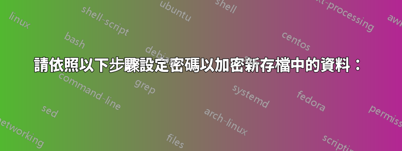 請依照以下步驟設定密碼以加密新存檔中的資料：